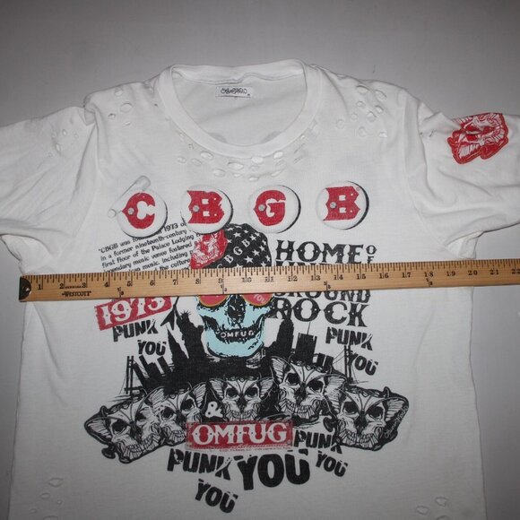 Lauren Moshi Sz M White Black Red CBGB Home Of Underground Rock 100% Cotton Top - Picture 15 of 16